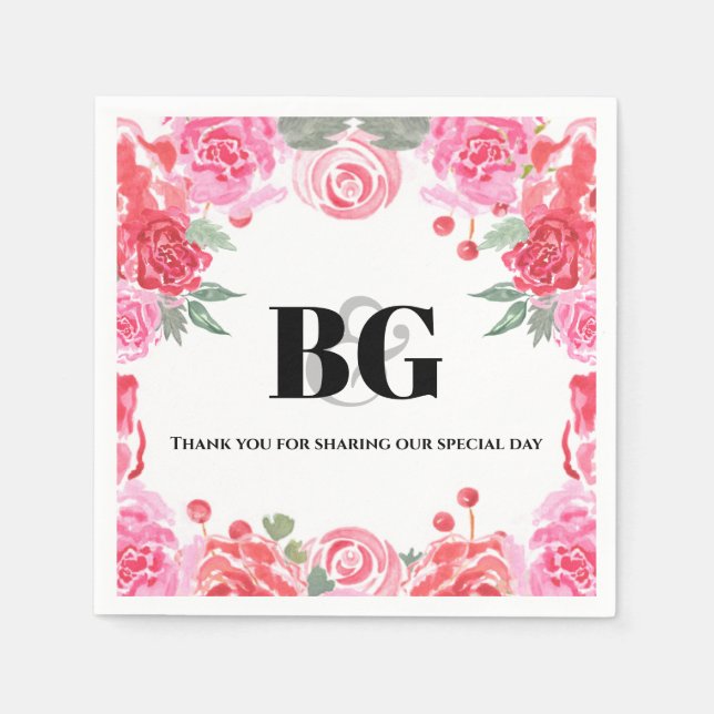 Serviette En Papier rose mariage d'aquarelle fleurie (Devant)