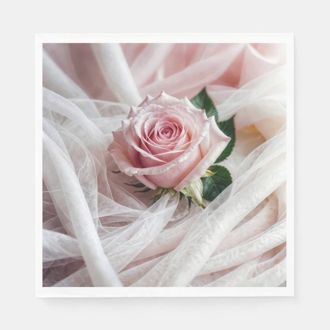 Serviette En Papier Rose Mariage rose sur Tulle (Devant)