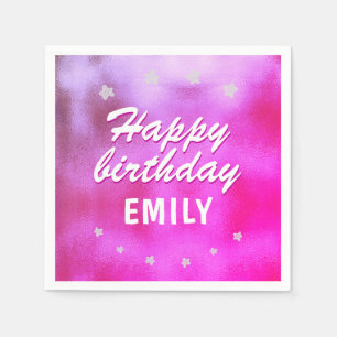 Serviette En Papier Rose Metallic Star Girly Joyeux anniversaire