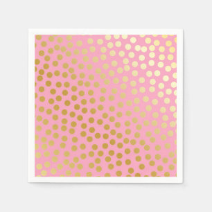 Serviette En Papier Rose moderne et or de pois de confettis