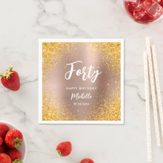 Serviette En Papier Rose moderne Gold 40th Birthday stylish Name Scrip