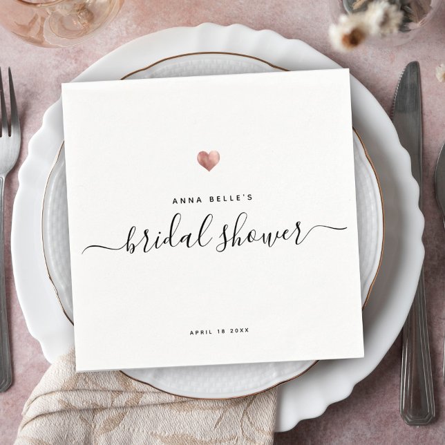 Serviette En Papier Rose moderne Gold Heart Chic Script Fête des marié (Créateur téléchargé)