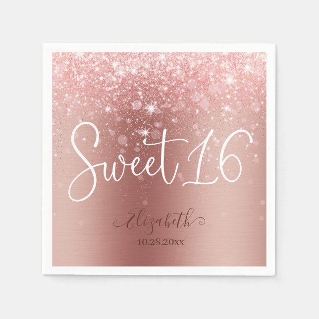 Serviette En Papier Rose moderne Parties scintillant or doux 16 (Devant)