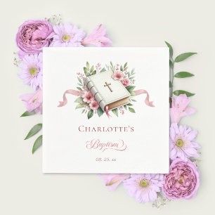 Serviette en papier rose moderne pour baptême
