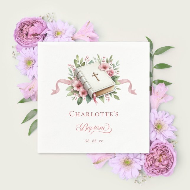Serviette en papier rose moderne pour baptême (Créateur téléchargé)