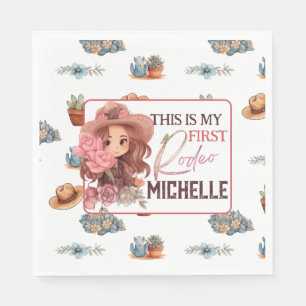 Serviette En Papier Rose Mon premier Rodéo Anniversaire Plaque Papier