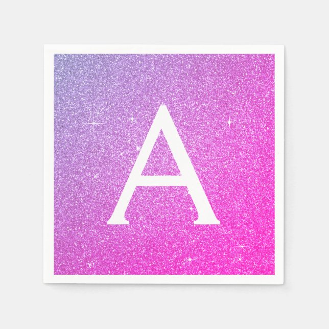 Serviette En Papier Rose - Monogramme Anniversaire Paillettes et scint (Devant)