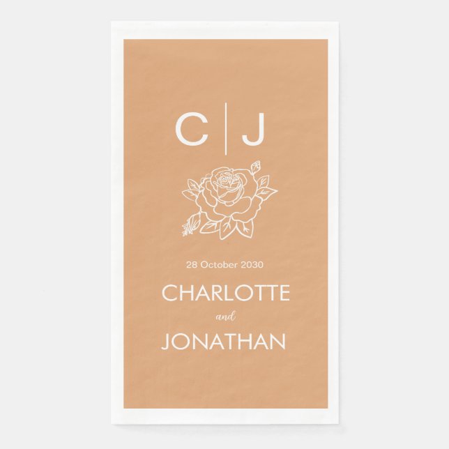 Serviette En Papier Rose Monogramme moderne simple Mariage de pêche (Devant)