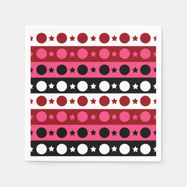 Serviette En Papier Rose noir blanc Cercle Étoiles rayures Design (Devant)