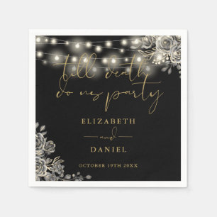 Serviette En Papier Rose Noir Et Or Éclairage À Cordes Mariage gothiqu