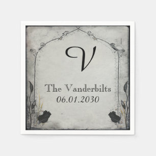 Serviette En Papier Rose noir gothique Trellis Monogramme Mariage