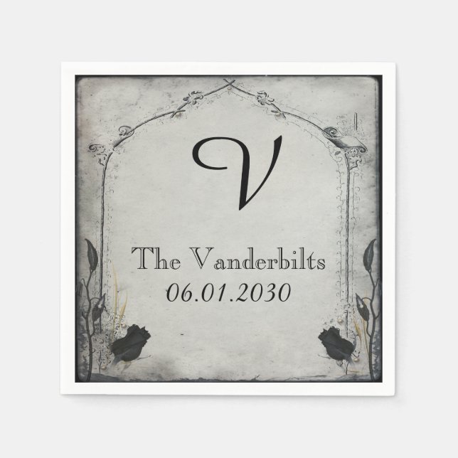 Serviette En Papier Rose noir gothique Trellis Monogramme Mariage (Devant)