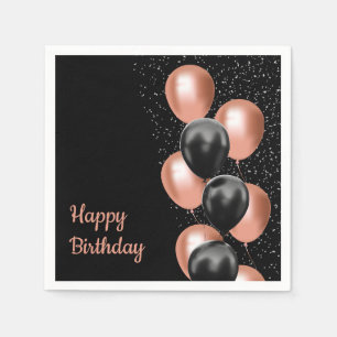 Serviette En Papier Rose Noire Ballon Doré Chic