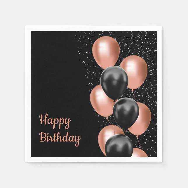 Serviette En Papier Rose noire élégance ballon doré  (Devant)