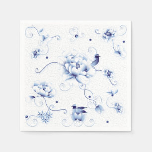 Serviette En Papier Rose Oiseau Bleu Chinoiserie Florale