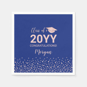 Serviette En Papier Rose or & Blue Confetti Classe de graduation