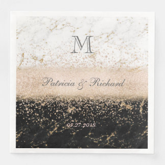Serviette En Papier Rose or confetti marbre mariage