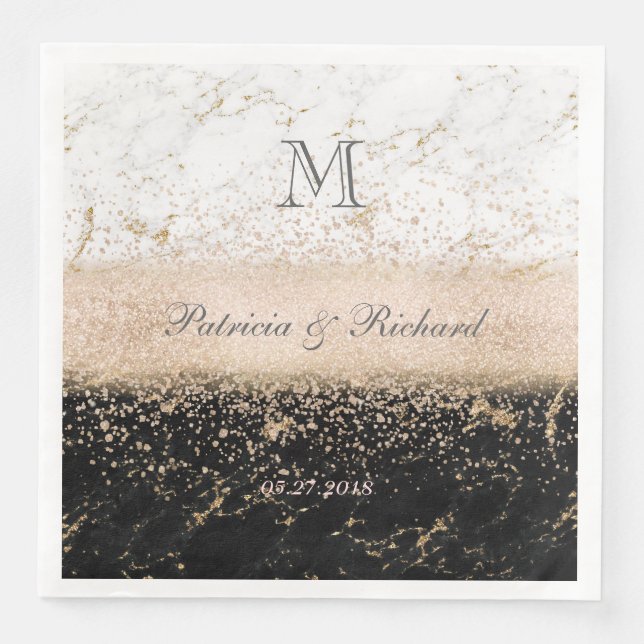 Serviette En Papier Rose or confetti marbre mariage (Devant)