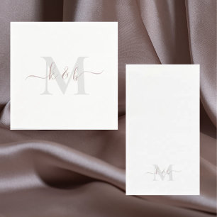 Serviette En Papier Rose or Monogramme Swash Script blanc