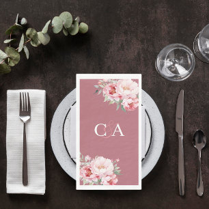 Serviette En Papier Rose or rose roses floraux monogramme mariage