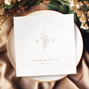 Serviette En Papier Rose or simple botanique monogramme rustique maria