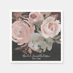 Serviette En Papier Rose Pailletée Rose Rose Foncé Floral Glamour Élég