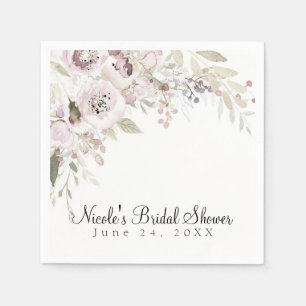 Serviette En Papier Rose Pâle Aquarelle Élégant Mariage Floral de Mari