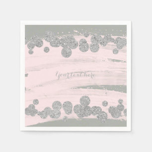Serviette En Papier Rose Pâle Argent & Gris Paillettes Glam Fête