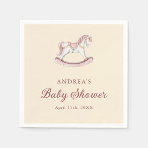 Serviette En Papier Rose Pâle Douce Fille Carrousel Baby Shower