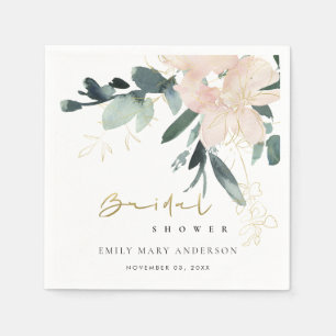 SERVIETTE EN PAPIER ROSE PÂLE DOUX BOUQUET FLORAL AQUARELLE LUNCHEON D