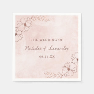 Serviette En Papier Rose Pâle et Monogramme de Mariage Chic en Feuille