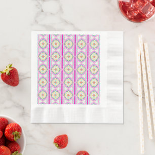 Serviette En Papier Rose Pâle et Motif Floral Géométrique Doré