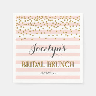 Serviette En Papier Rose Pâle et Rayures Dorées Confettis Brunch de Ma