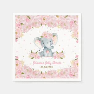 Serviette En Papier Rose Pâle Fleur Éléphant Baby Shower Anniversaire