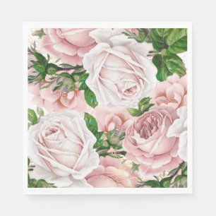 Serviette En Papier Rose Pâle Floral Vintage avec Feuillage