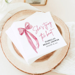 Serviette En Papier Rose Pâle Nœud Elle Attache le Nœud Réception de M