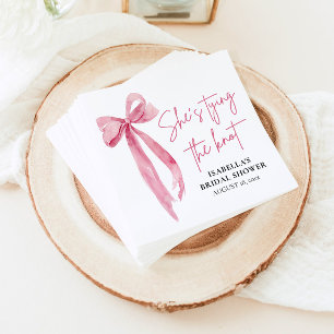 Serviette En Papier Rose Pâle Nœud Elle Attache le Nœud Réception de M