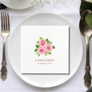 Serviette En Papier Rose Pâle Pastel Florale Botanique Mariage