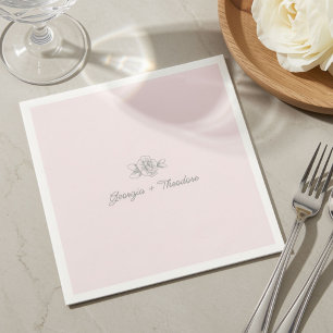 Serviette En Papier Rose Pâle Réception de Mariage Écriture Minimali
