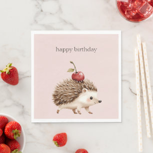 Serviette En Papier Rose Pâle Rouge Cerise Anniversaire Hérisson Adora