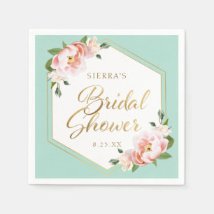 Serviette En Papier Rose Pâle Vert Menthe Or Géométrique Réception de 