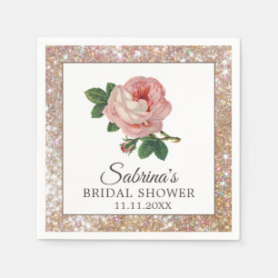 Serviette En Papier Rose Pâle Vintage Pailleté Or Fête de Mariage