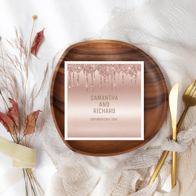 Serviette En Papier Rose Parties scintillant à goutte d'or brillant mé (Créateur téléchargé)