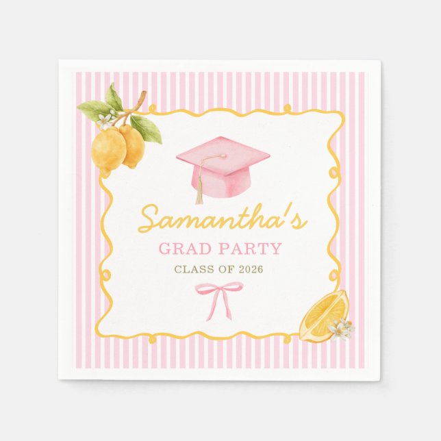 Serviette en papier rose pastel citron pour fête d (Devant)