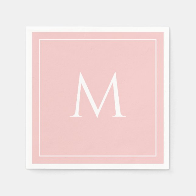 Serviette En Papier Rose pastel élégant monogramme initial (Devant)