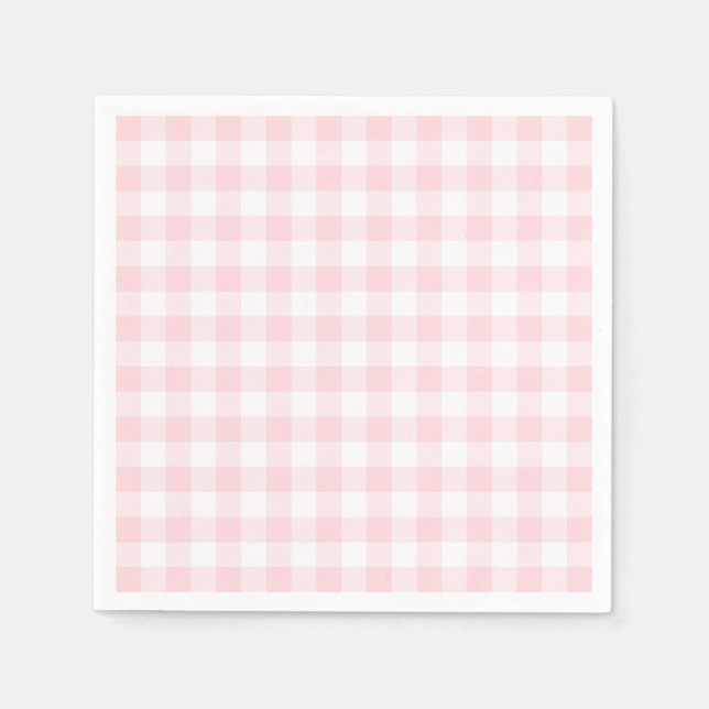 Serviette En Papier Rose pastel et gingham blanc (Devant)