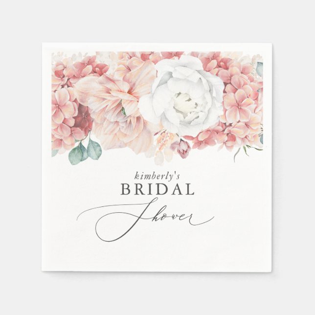 Serviette En Papier Rose poudré et pêche florale Baby Shower / Mariage (Devant)