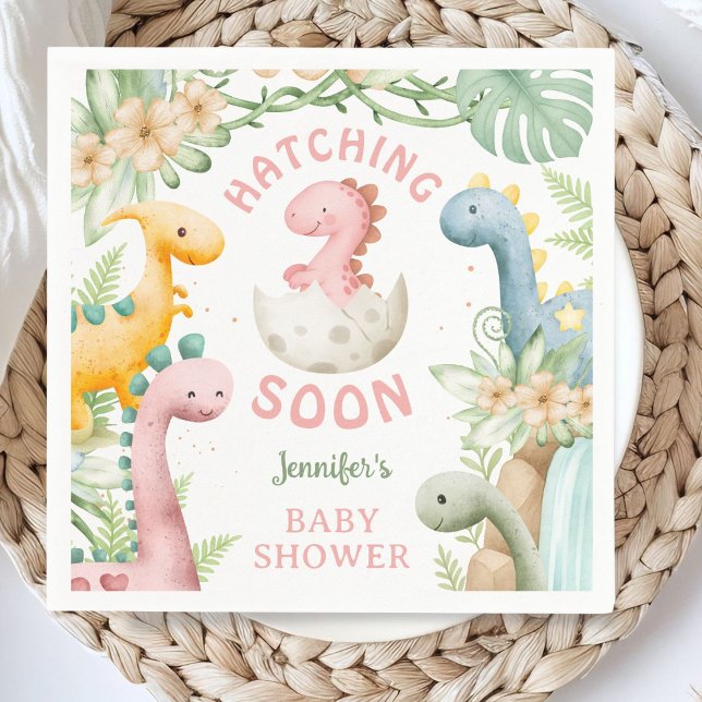 Serviette en papier rose pour Baby Shower Dinosaur (Créateur téléchargé)