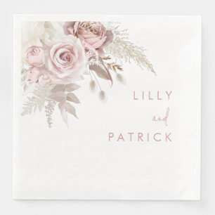 Serviette En Papier Rose poussiéreux et Mariage floral Blush Fiançaill