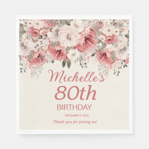 Serviette En Papier Rose Poussiéreux Rouge Crème Aquarelle Floral 80 a